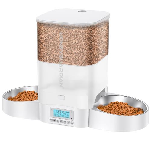 HoneyGuaridan 3.5L自動給餌器 猫 犬 小動物用 多頭飼い 定時定量 1日6食 猫 餌 自動 2個のステンレスボウル付き ペット給餌器 タイマー式 複数の鮮度保持 水洗い可能 音声録音 手動給餌 2WAY給電 操作簡単 日本語説明書付 ホワイト