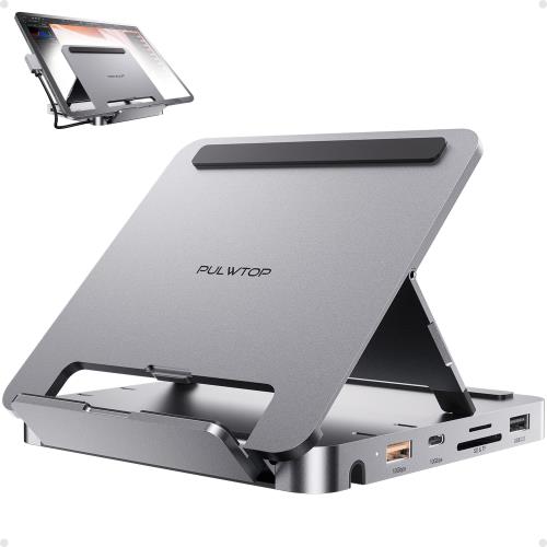 PULWTOP 9 in 1 iPad ドッキングステーション USB-C ハブ 折り畳み式 タブレットスタンド HDMI 4K@60Hz +SSDスロット付 (SSD含まれない) + USB-C 3.2 + USB-A 3.2 10Gbps + USB-A 2.0 + SD/TF + 3.5mmイヤホンジャック + PD 100W入力 iPad Pro Air用