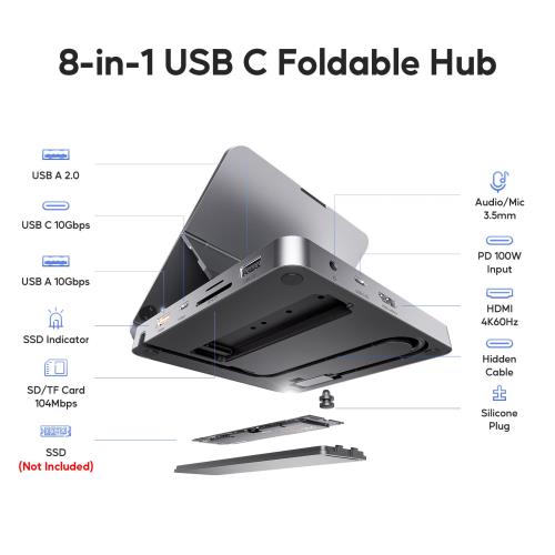 PULWTOP 9 in 1 iPad ドッキングステーション USB-C ハブ 折り畳み式 タブレットスタンド HDMI 4K@60Hz +SSDスロット付 (SSD含まれない) + USB-C 3.2 + USB-A 3.2 10Gbps + USB-A 2.0 + SD/TF + 3.5mmイヤホンジャック + PD 100W入力 iPad Pro Air用_1