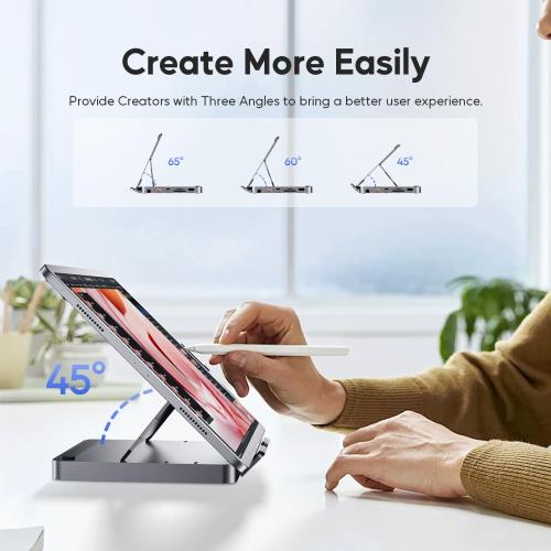 PULWTOP 9 in 1 iPad ドッキングステーション USB-C ハブ 折り畳み式 タブレットスタンド HDMI 4K@60Hz +SSDスロット付 (SSD含まれない) + USB-C 3.2 + USB-A 3.2 10Gbps + USB-A 2.0 + SD/TF + 3.5mmイヤホンジャック + PD 100W入力 iPad Pro Air用_4