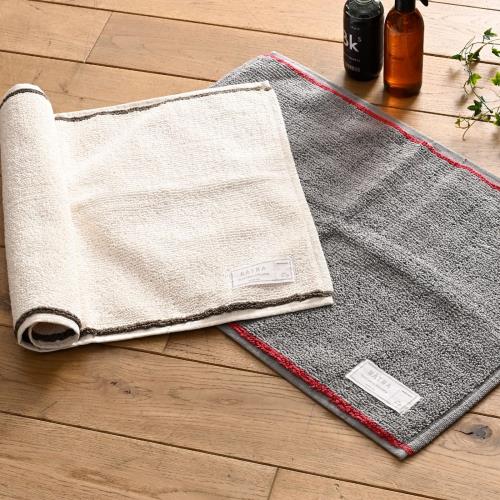 [レップ] バスマット タオル地 セット 厚手 2枚組 洗える 40×60cm インドの熟練職人による手織り 丈夫 綿100% (HATHA ミルト/グレー・アイボリー) 足拭きマット 519561-SET