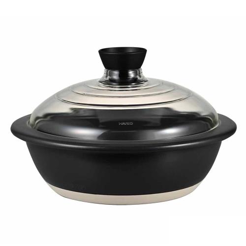 HARIO(ハリオ) フタがガラスの 土鍋 9号 3000ml 中身が見える 耐熱ガラス 陶器 日本製 GDN-255-B-W