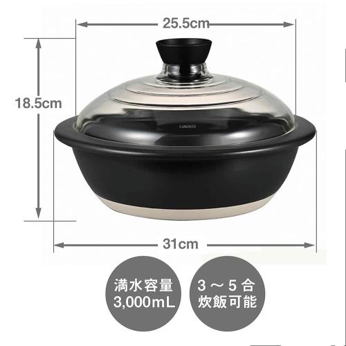 HARIO(ハリオ) フタがガラスの 土鍋 9号 3000ml 中身が見える 耐熱ガラス 陶器 日本製 GDN-255-B-W_6