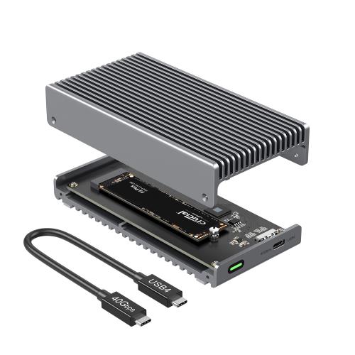 Qwiizlab ファンレス 40Gbps USB4 SSD エンクロージャ アルミシャーシ付き Thunderbolt 5/4/3対応 PCIe M.2 NVMe最大8TB対応 グレー (SSDは付属しません)