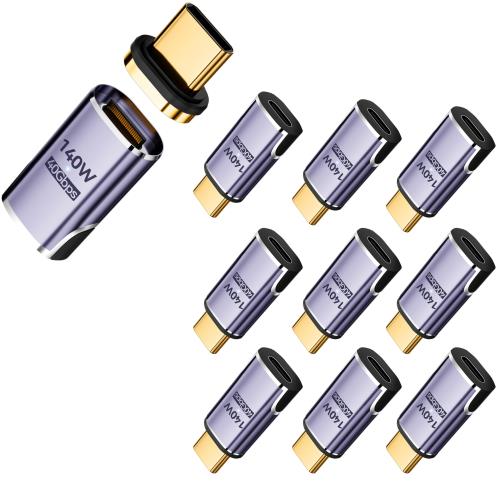 MUXER マグネット USB C 変換 アダプタ I字型USB4 40Gbps高速データ転送/140W PD急速充電/8K 60Hz HD映像信号伝送 Type C 変換 アダプタ オス メス 変換 Thunderbolt 3 MacBook Pro/Airやその他Type-Cデバイスに対応 (140Wアダプタ10個)