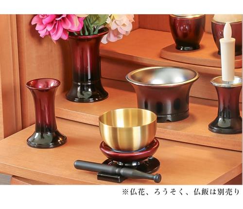 仏具 7点セット 「さざなみ」6具足＋おりんセット 3寸 モダン仏具 仏壇 花立て 香炉 燭台 火立て 仏器 茶器 線香立て (ワインボカシ)_6
