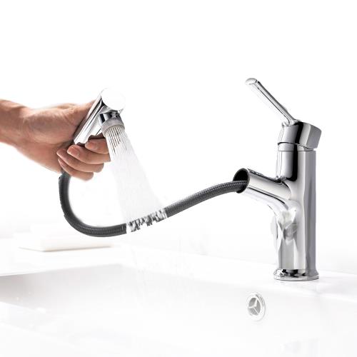 洗面蛇口 洗面水栓 ホース引出し式 吐水切替 シャワー 首振り 混合 蛇口 金具 交換 キッチン シャワーヘッド シングルレバー 洗面台用 洗面所も化粧台も 台所用品 洗面水栓