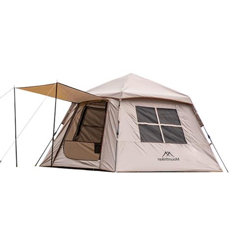 Mountainhiker 3〜4人用のワンタッチテント、前室日よけ付きのシルバーコーティングされたキャンプテント ファミリースタイルのアウトドアテント、軽量でセットアップが簡単 (カーキ)