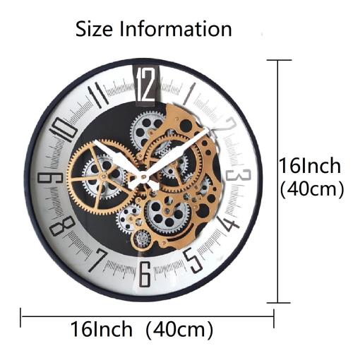 Hnycinj 掛け時計 静音 16インチ 屋内 壁掛け時計 ギア 40cm クリスマス ギフト オリジナル スタイリッシュ インテリア 装飾 インダストリアル ホーム 大きい(ゴールド-40.6 cm)_2