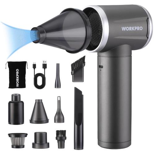 WORKPRO 電動エアダスター ブロワー 1 2in1 吹き飛ばし吸い込む 小型 車載掃除機 ハンディクリーナー 4 段階風力調整 吸引力 6500PA Type-C 充電式 軽量 コードレス 風