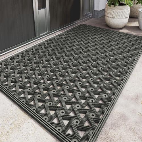 DEXI 玄関マット 屋外 泥落とし 泥抜け 滑り止め 排水 耐久性 無地 シンプルデザイン 凸凹 雨の日 雪 家庭用 業務用 ドアマット ゴムマット ラバーマット バルコニー 工場 店舗 61ｘ91cm グレー