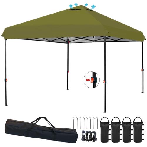 ApeexCanopy 軽量ワンタッチタープテント 3m×3m 収納バッグ付き 3段階調節 UVカット スチール 大型 耐水 ワンタッチテント レジャー イベント 海 バーベキュー 防災 運動会 おしゃれ 日除け 簡単取り付け シェード インスタントバイザーシェード 日除け 屋外 (オリーブ, 3m×