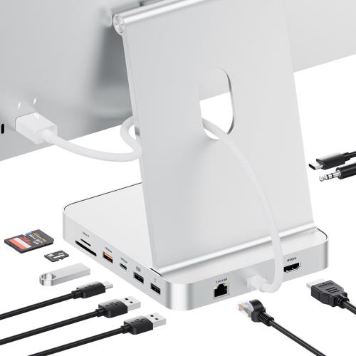 PULWTOP 11 in 1 USB C ハブ iMac 24インチ 2021 2023 2024用 iMac M1 M3 M4 アクセサリー USB Hub ハブ HDMI 4K, 2.5G イーサネット, M.2 SSD拡張 (SSD含まない), USB-C/A 3.2, USBC 2.0 7.5W出力, 2 x USB A 2.0, SD/TF, 3.5mmジャック (シルバー)