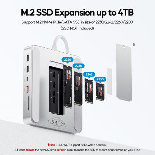 PULWTOP 11 in 1 USB C ハブ iMac 24インチ 2021 2023 2024用 iMac M1 M3 M4 アクセサリー USB Hub ハブ HDMI 4K, 2.5G イーサネット, M.2 SSD拡張 (SSD含まない), USB-C/A 3.2, USBC 2.0 7.5W出力, 2 x USB A 2.0, SD/TF, 3.5mmジャック (シルバー)_2
