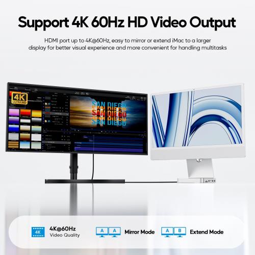 PULWTOP 11 in 1 USB C ハブ iMac 24インチ 2021 2023 2024用 iMac M1 M3 M4 アクセサリー USB Hub ハブ HDMI 4K, 2.5G イーサネット, M.2 SSD拡張 (SSD含まない), USB-C/A 3.2, USBC 2.0 7.5W出力, 2 x USB A 2.0, SD/TF, 3.5mmジャック (シルバー)_3