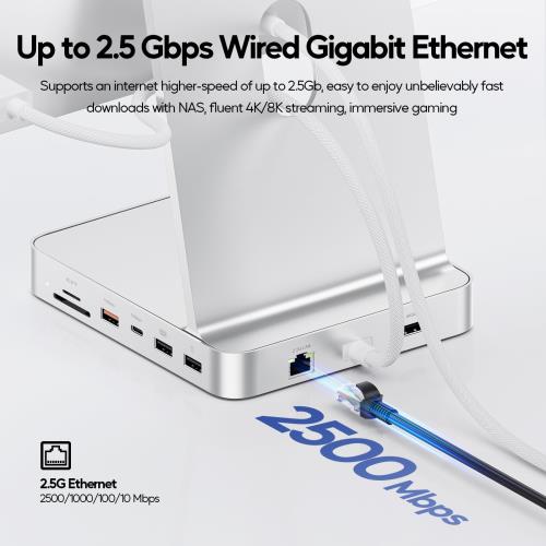 PULWTOP 11 in 1 USB C ハブ iMac 24インチ 2021 2023 2024用 iMac M1 M3 M4 アクセサリー USB Hub ハブ HDMI 4K, 2.5G イーサネット, M.2 SSD拡張 (SSD含まない), USB-C/A 3.2, USBC 2.0 7.5W出力, 2 x USB A 2.0, SD/TF, 3.5mmジャック (シルバー)_4
