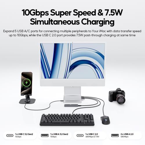 PULWTOP 11 in 1 USB C ハブ iMac 24インチ 2021 2023 2024用 iMac M1 M3 M4 アクセサリー USB Hub ハブ HDMI 4K, 2.5G イーサネット, M.2 SSD拡張 (SSD含まない), USB-C/A 3.2, USBC 2.0 7.5W出力, 2 x USB A 2.0, SD/TF, 3.5mmジャック (シルバー)_5