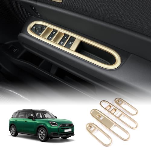KUNGKIC ミニクーパー U25 カントリーマン 2023 2024 2025 COUNTRYMAN 専用 アウィンドウボタン パネルフレーム 内装パーツ ABS 装飾フレーム カスタム (ペールゴールド)
