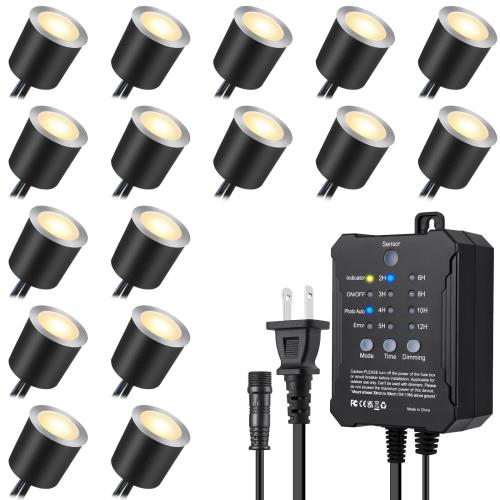 [SMY Lighting] ガーデンライト 地中埋込み LED 電球色 調光 自動点灯 タイマー ライト 16個 セット φ32mm DC12V 屋外照明 家庭用 フォトセル センサー IP67 防水 メモリ機能 家庭用 コンセント HZT-1005J