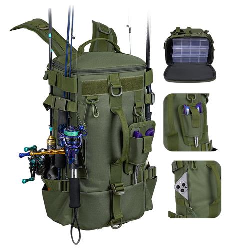 [Ｒｏｒｔｙｎｏ] 釣りリュック メンズ 大容量 フィッシング 登山 リュックサック 多機能 バックパック 防水 アウトドア リュック タックルバッグ 5way キャンプ 旅行 防災 サバイバル 15.6インチ ルアー Dリング オリーブ