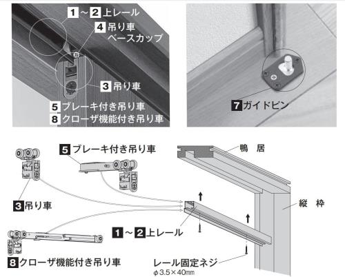 ノダ P711 内装引戸 上吊り用クローザ機能付き吊り車 2014年10月〜現行  P711_1