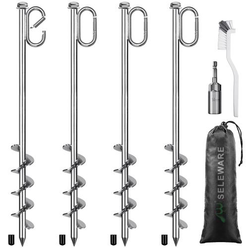 SELEWARE 4 グラウンドアンカー グラウンドアンカー トランポリン アウトドア ストームアンカー テントペグ ステンレス 強力テントペグ ブランコ ハイキング トランポリン テント 小屋 キャンプ用