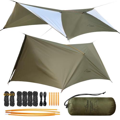 Travel Bird 4m x 2.8m キャンプ タープ ハンモック テント シェルター 軽量 防水 UVカット ドア付きタープ バックパッキング、キャンプ、ハイキング、ピクニック用の多機能テントタープ