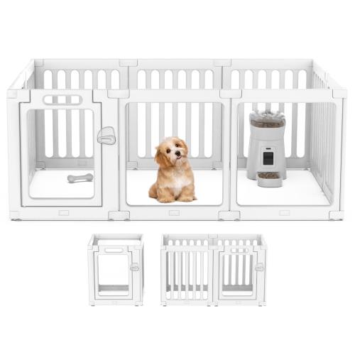 VOISTINO ペットサークル アクリル 透明パネル 犬 サークル 高さ60cm DIY 工具不要 接続式 ドア付き ロック付き 組み立て簡単 ペットフェンス お手入れ簡単 小型犬 中型犬 ペットケージ 日本語取扱説明書付き 10枚