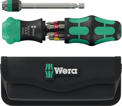 WERA ヴェラ 1/4HEX ラチェット式 ビットドライバーセット 伸縮ブレードタイプ ビット6本内蔵 ポーチ付 051515