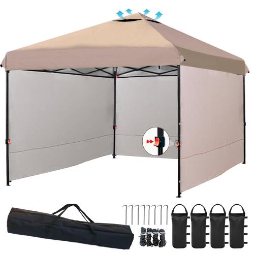 ApeexCanopy タープテント 2.5m×2.5m 専用横幕/サイドシート3枚付属 風抜けベンチレーション 高耐水加工＆シルバーコーティング UVカット紫外線カット 遮熱 ワンタッチタープ 高さ3段階調節 スチール 大型 耐水 キャノピー アウトドア用品 キャンプ用品 タープ タープテント
