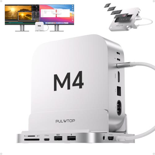 PULWTOP 9 in 1 USB C ハブ Mac Mini M4/ M4 Pro 2024用 ドッキングステーション M.2 SSDスロット付, 1 x HDMI 4K 60Hz, 2 x USB-A 2.0, 1 x 3.5mm Audio Mic, 1 x SD/TF カードリーダー, 容量拡張 M.2 PCIe SSDスロット付 (SSD含まれない)