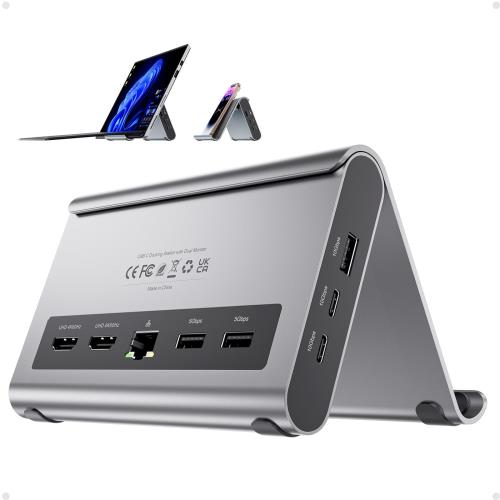 USB C ドッキングステーション Windows 用、PULWTOP 2画面出力 2 HDMI 4K 60Hz、USB-C/A 10Gbps x 3、USB-A 5Gbps x 2、USB-2.0、RJ45 イーサネット、PD3.0 100W USBC to ホスト 縦置きスタンドとドック 拡張ドッキング Win対応 (アダプターが含まれない)