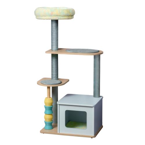 Pawalaya 猫タワー 125cm 多層猫コンドミニアム サイザル麻スクラッチポスト付き 猫の止まり木 ドロップボールおもちゃ付き 猫用家具」