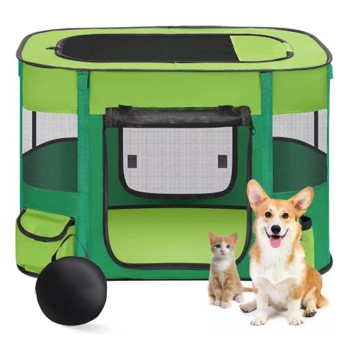 Floving 長方形 ペットサークル 折りたたみ 猫 犬 ケージ 組立簡単 キャリーバッグ付き ペットハウス サークル 軽量 コンパクト 防災ペットケージ 屋内 屋外 猫の分娩室 メッシュサークル(Ｍ(80*60*55cm), グリーン)