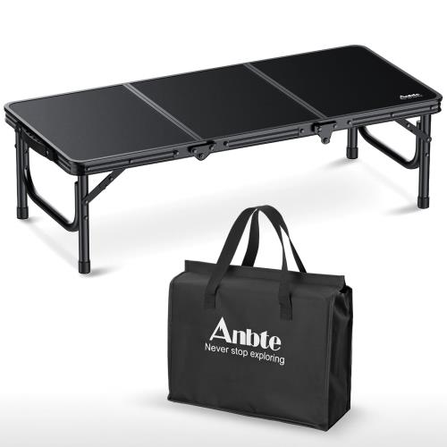 Anbte アウトドアテーブル 87×40×26cm 室内用 折りたたみローテーブルアル 三つ折り 耐荷重30kg 収納バッグ付き コンパクト収納 キャンプ ビーチ 軽量 ポータブル 旅行 料理 BBQ ピクニック用 (ブラック)