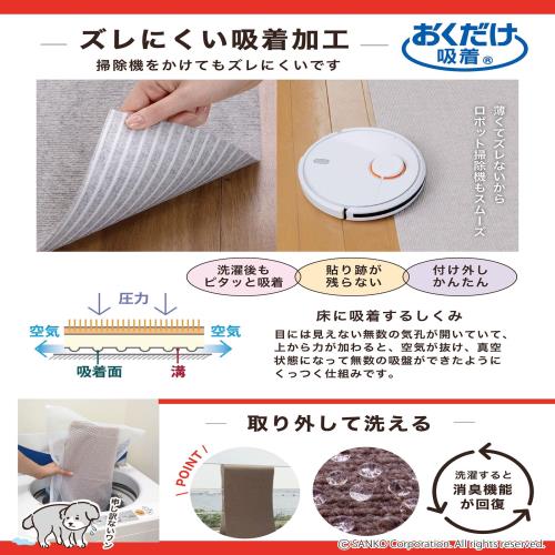 SankoPet ペットマット このコ想いのロングマット 60×180cm スモーキーベージュ ズレない 洗える 日本製 おくだけ吸着 カーペットタイプ KY-99