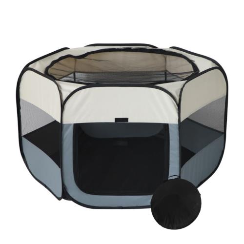 Benebomo 六角形 折りたたみ式 ペットサークル 組み立て不要 キャリーバッグ付き 猫 犬用 ケージ メッシュサークル 軽量 コンパクト 防災 通気性 室内外兼用 幅110cm×高さ60cm (L, グレー)