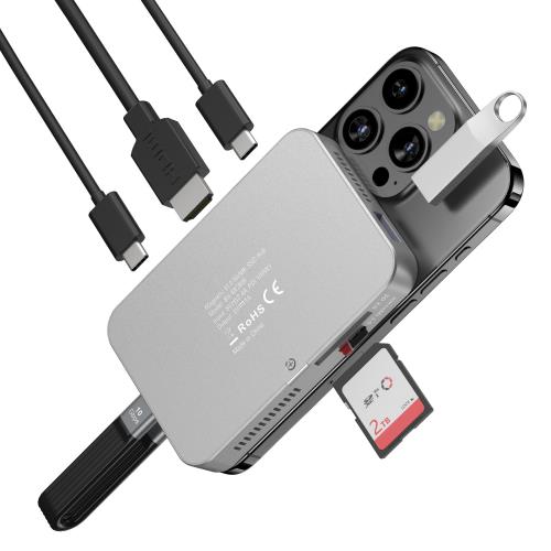 MiliPow マグネット式 7 in 1 USB-Cハブ NVMe ケース（冷却ファン付き）、10Gbpsデータ転送、4K@60Hz HDMI、100W電源供給、SD/TFカードリーダー、ドッキングステーション（Type-Cデバイス用）