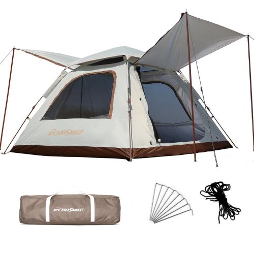 EchoSmile ワンタッチテント 4人用 タープポール付き ポップアップ式 簡単組立 防風防水 収納簡単 3000mm 耐水圧 UVカット 99％ 防蚊ネット付き キャンプ 家族用テント 防災 軽量設計 ファミリー