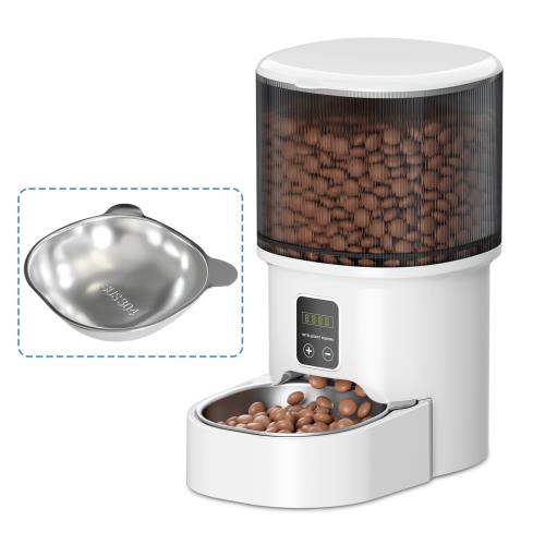 CozyMoew 自動給餌器 猫 タイマー式 4L ペット 自動餌やり機 餌入れ 定時定量 1日6食 ステンレス製ボウル 2WAY給電 水洗い可能 内蔵式防湿ユニット 手動給餌 お手入れ簡単