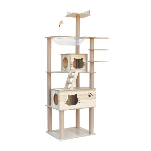 KUMMO キャットタワー 宇宙船 木製 スリム 猫タワー 大型猫用 多頭飼い 省スペース 据え置き 爪研ぎ 家庭用 安定性 おしゃれ 187CM