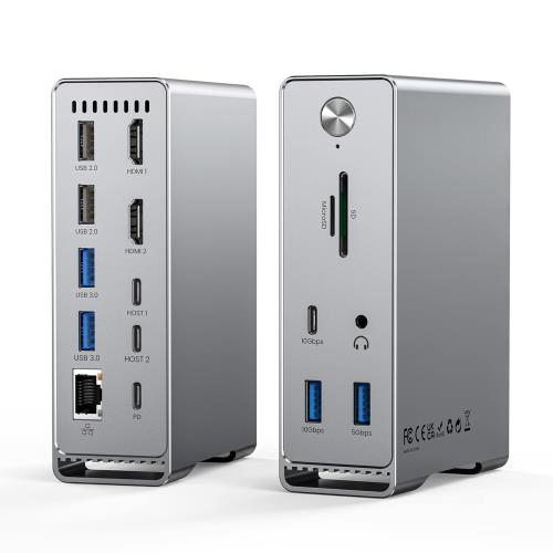 Macbook Pro/Air専用 14-IN-2 ドッキングステーション Type c Dock 3画面モード トリプルディスプレイ対応 MST機能 4K＠60Hz HDMIポート 100W出力 10Gbps USB-Aポート USB-Cポート USB3.2 Gen2対応 1Gbps イーサネットポート 3.5mm オーディオジャック microSD＆SDカード スロ