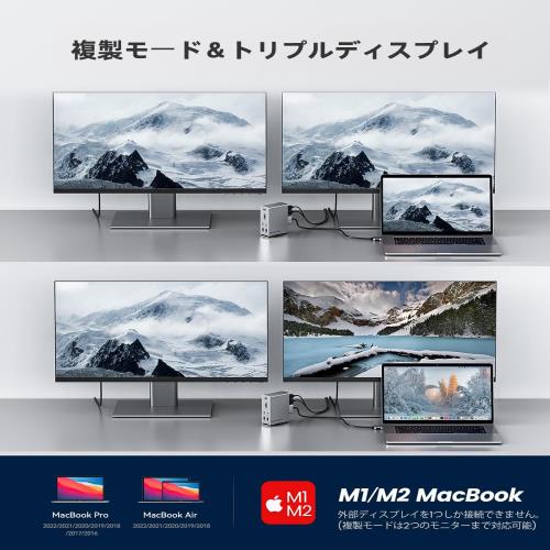 Macbook Pro/Air専用 14-IN-2 ドッキングステーション Type c Dock 3画面モード トリプルディスプレイ対応 MST機能 4K＠60Hz HDMIポート 100W出力 10Gbps USB-Aポート USB-Cポート USB3.2 Gen2対応 1Gbps イーサネットポート 3.5mm オーディオジャック microSD＆SDカード スロ_5