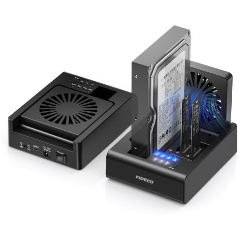 FIDECO M.2 NVMe SSD クローナーおよびデュプリケーター M.2 NVMe SSD および 2.5 インチ/3.5 インチ SATA HDD 用 3 ベイ ハードドライブドッキングステーション USB-C