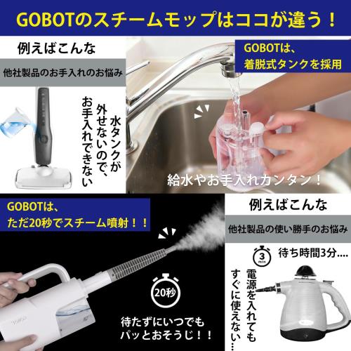 GOBOT スチームクリーナー 20秒スタンバイ スチームモップ スチーム量 