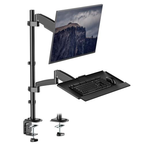 モニターアーム キーボードトレイ付き 省スペース設計 人間工学 VESA 100x100/75x75mm 17〜32インチ対応 耐荷重9kg 多角度調節可能 ケーブル収納 ブラック