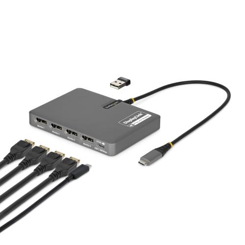 StarTech.com ドッキングステーション USB-C接続 4画面 4K60Hz DisplayPort 140W PD 1x USB-A QUAD-USB-DP-ADAPT
