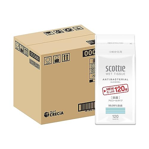 ハーフケース品 スコッティ ウェットティシュー 除菌 アルコールタイプ 詰替用 120枚 まとめ買い×8個入りの通販は 5,368円