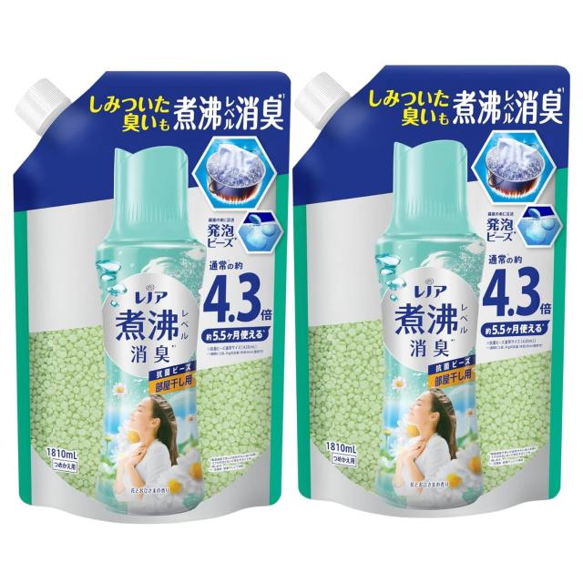 レノア 超消臭 煮沸レベル消臭 抗菌ビーズ 部屋干し 花とおひさまの香り 詰め替え 1,810mL + おまけ付き 詰め替え2個セット 企画品