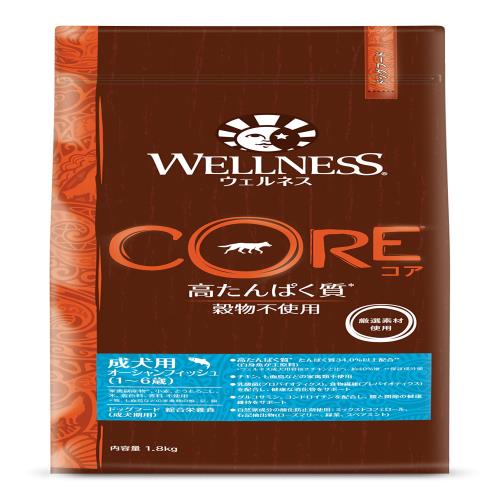 ウェルネスコア(グレインフリー 穀物不使用・高たんぱく質)成犬用オーシャン(1-6歳)白身魚1.8kgの通販は 4,607円